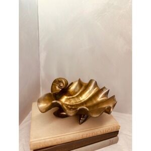 Vintage Heavy Brass Clam Shell Bowl Catchall Dish Made in India Coastal Decor